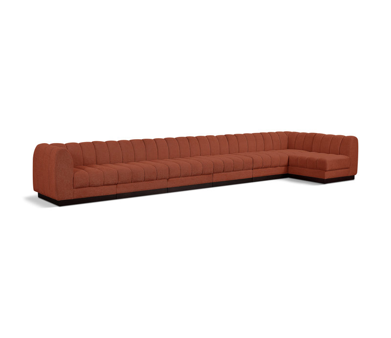 Quinn 7 - Piece Upholstered Sectional, Cognac Chenille Fabric
