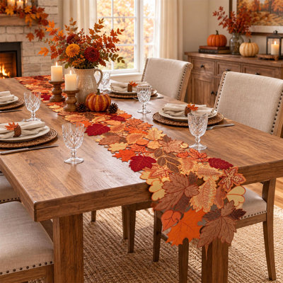 72" Fall Maple Leaf Embroidered Table Runner