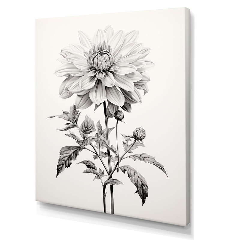 «Black and White Vibrant Dahlia Delight», reproduction sur toile, Toile tendue, H 20 po x l 12 po x P 1 po