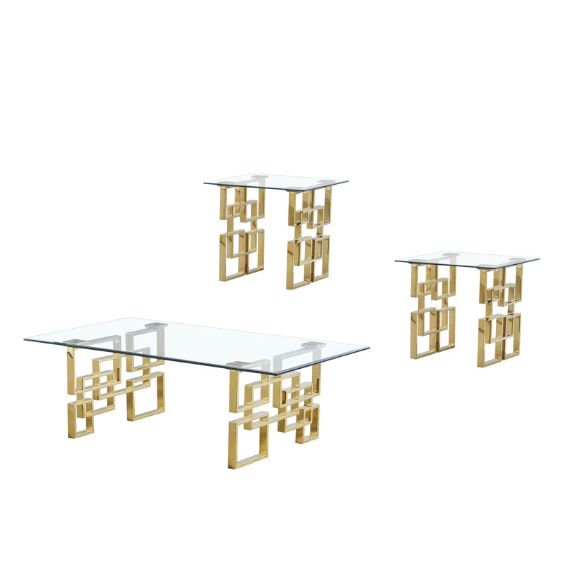 Ensemble de tables basses 3 pièces, 3 pièces: table basse, 2 tables de bout, Argent