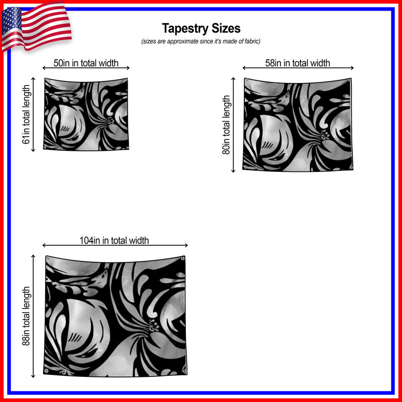 Tapisserie murale argentée et florale - Décoration murale florale, H 104 po x 88 avec 4 œillets