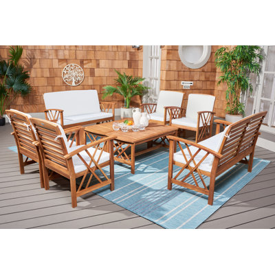 Ensemble de conversation de terrasse en bois massif pour 4 personnes Calhoun