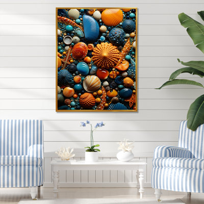 Jaune et bleu coquillage symphonie II - art mural côtier tropical