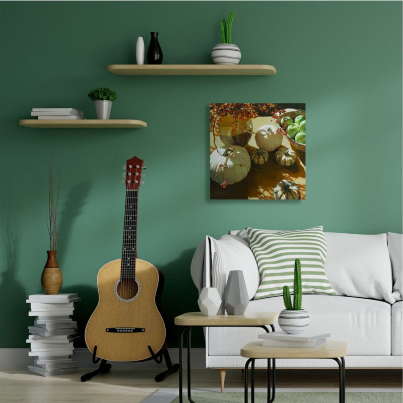 «Autumn Pumpkin Harvest Table Still-Life» par Heide Presse - reproduction d'art, H 36 po x l 36 po, Toile tendue