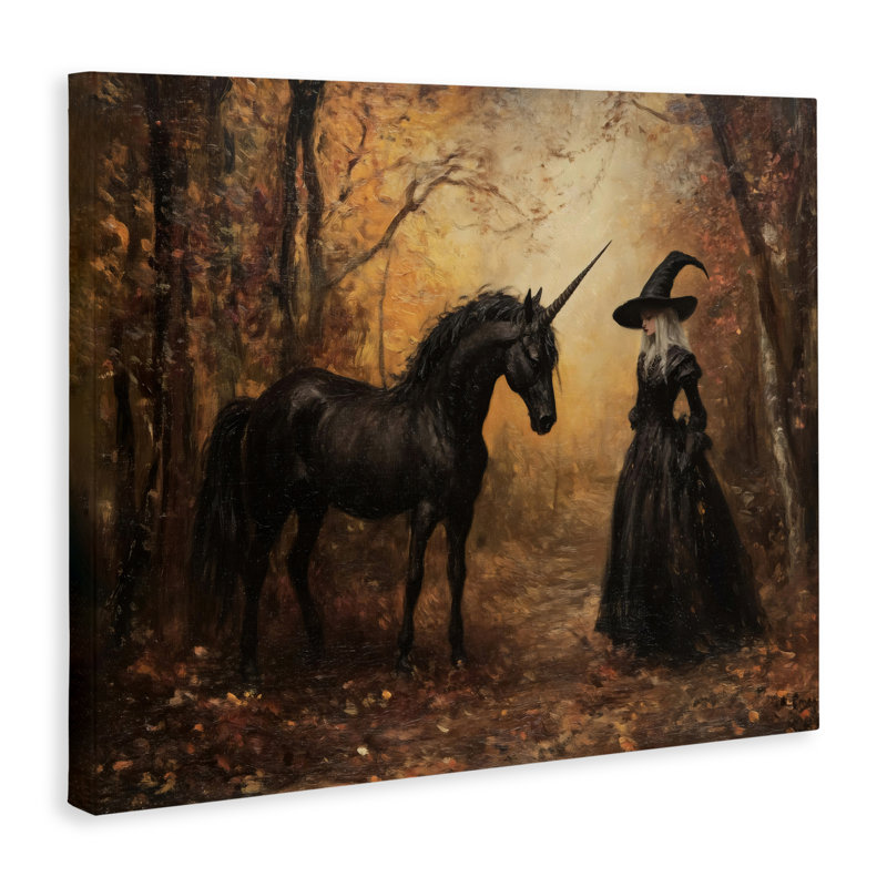 Sorcière et toile de licorne noire, design par Arlington Prints, H 16 po x l 20 po