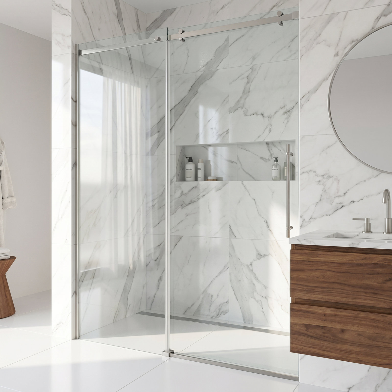 Luca Frameless Sliding Shower Door, Stainless Steel