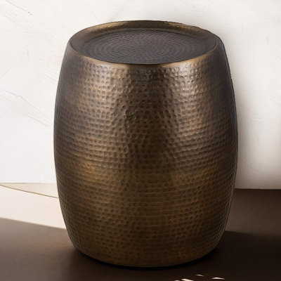 21" High, Aluminum, Side Table, Textured Hand Hammered Antique Gold Finish, Living Spaces Modern Contemporary, Nightstand, Glossy Surface, Lightweight, Assembled
