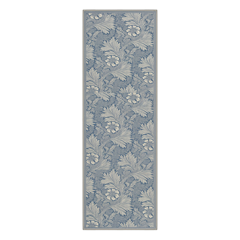 Aflora Floral Machine Washable Celestial Blue Indoor Area Rug With Non-Slip Backing, Runner 2' x 6'
