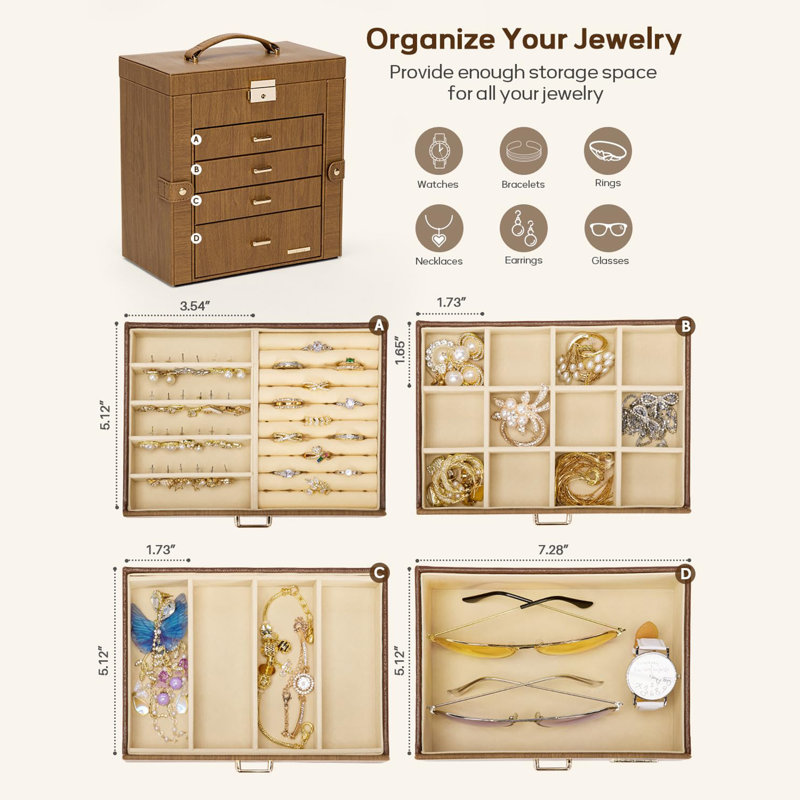 Boîte à bijoux en cuir synthétique, Brun