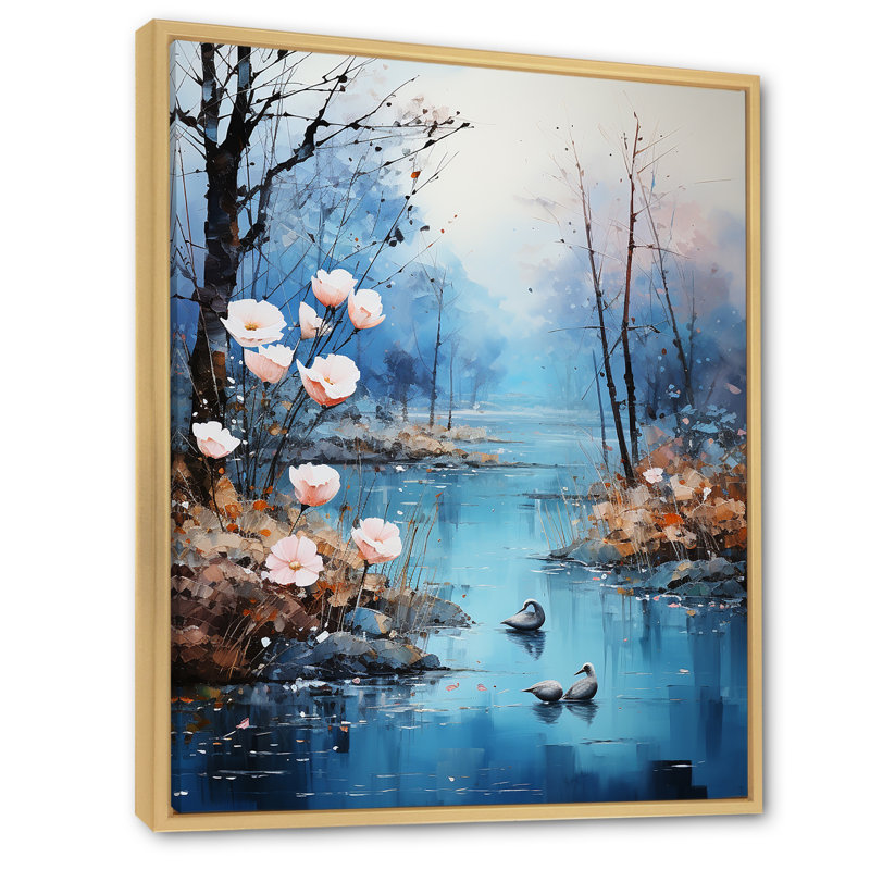 «Romantic Serene Floral Waters», reproduction sur toile encadrée, Cadre naturel flottant, H 44 po x l 34 po x P 1,5 po