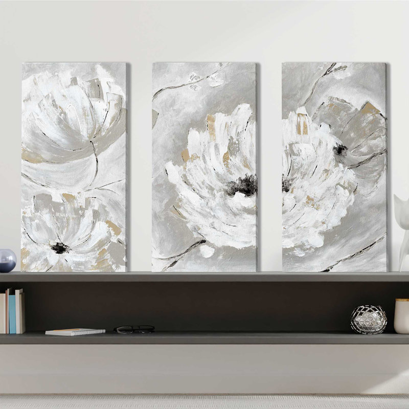 «Silver Sun Garden», ensemble de 3 toiles tendues, H 32 po x l 48 po x P 0,75 po