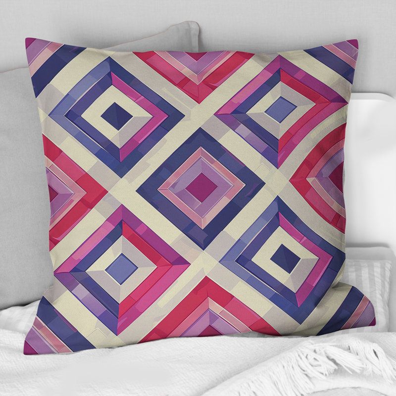 Coussin bleu et rose Midcentury Maze, H 18 po x l 18 po