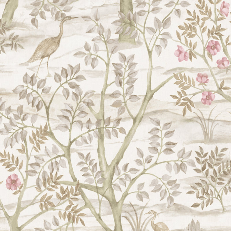 Blooming Garden Collection Garden Crane Wallpaper Roll, Beige