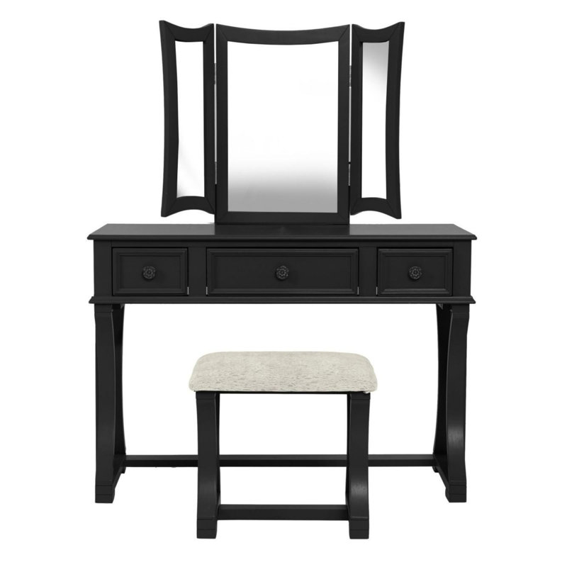 Ensemble de meuble-lavabo avec tabouret pliable unique, Noir