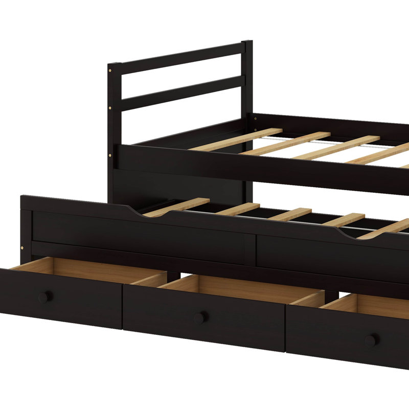 Makemson Twin Captain's Wood Daybed With 3 Storage Drawers, Trundle Bed, Espresso