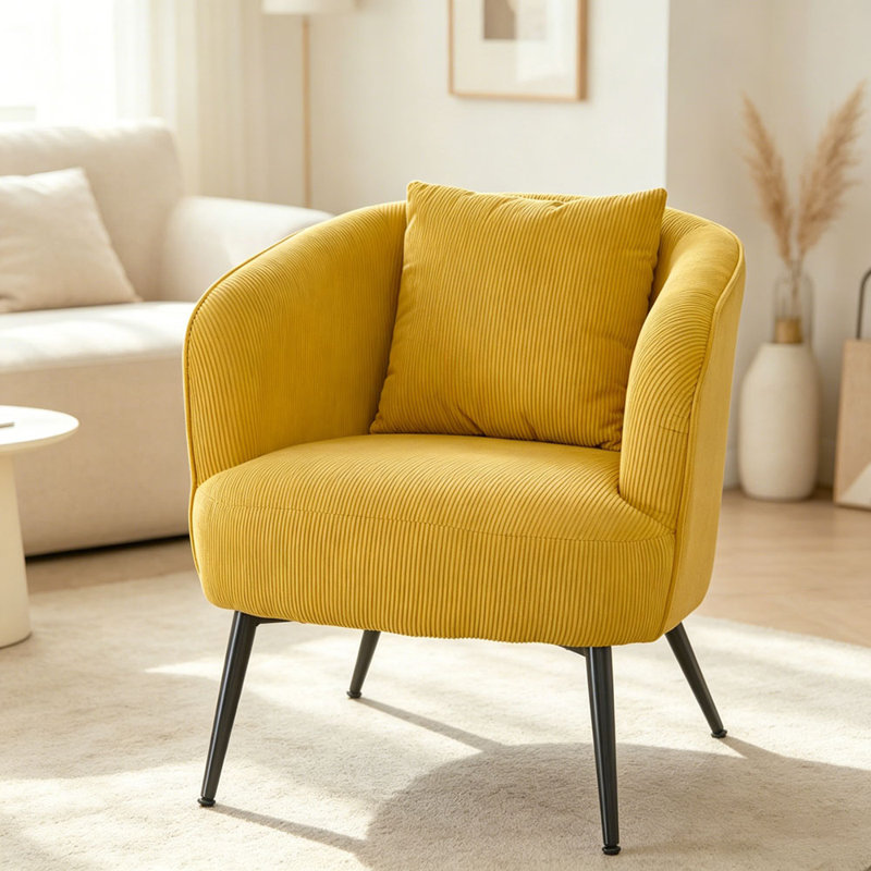 Fauteuil moderne en velours avec coussin, Yellow