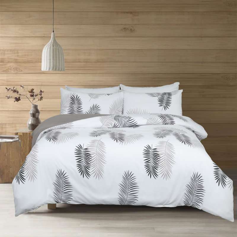 Braylene Microfiber Duvet Cover Set with Pillowcases Included, Full Double Duvet Cover + 2 Standard Pillowcases, Leaf Damask