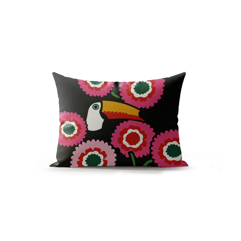 Alka Microsuede Lumbar Throw Pillow, Black/Pink/Green