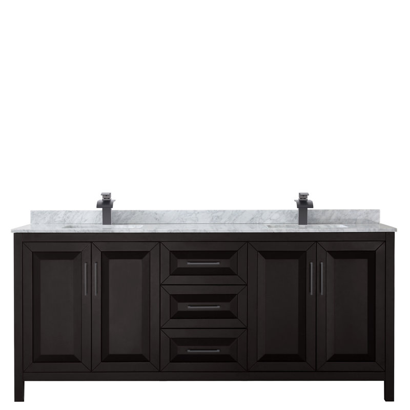 Daria 80'' W Double Vanity, Carrara Cultured Marble, Dark Espresso, Matte Black