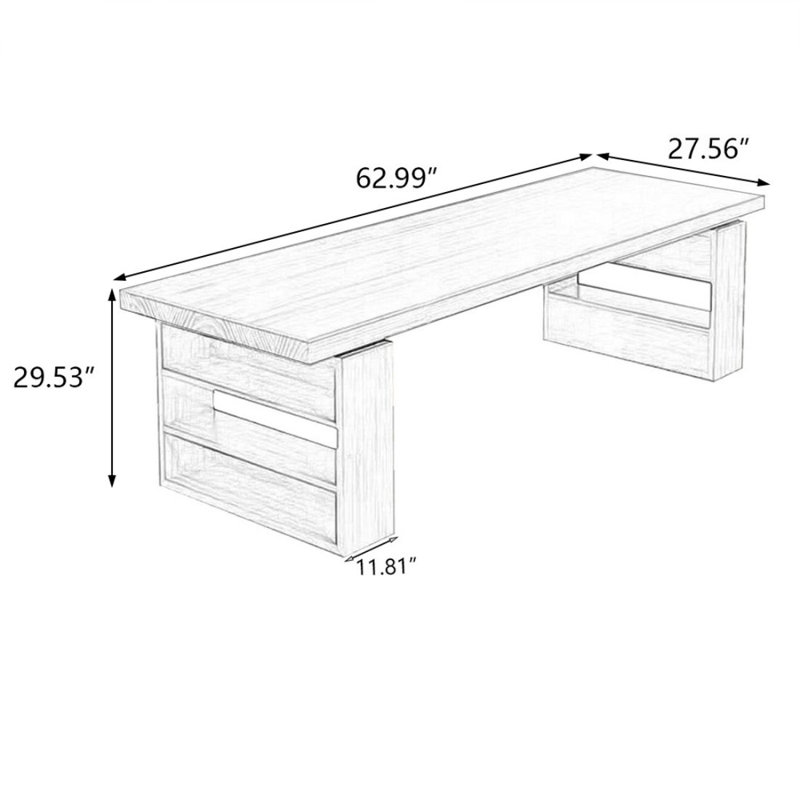 Burlywood Rectangular Solid Wood Executive Desk, 29.53" H x 62.99" W x 27.56" D