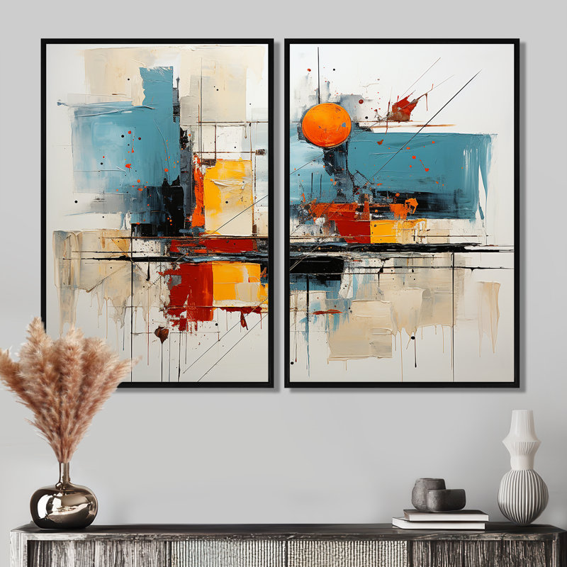 Claribelle - ensemble d'art mural en toile bleu sarcelle de 2, Black, 36" H x 48" W, Impression encadrée flottante