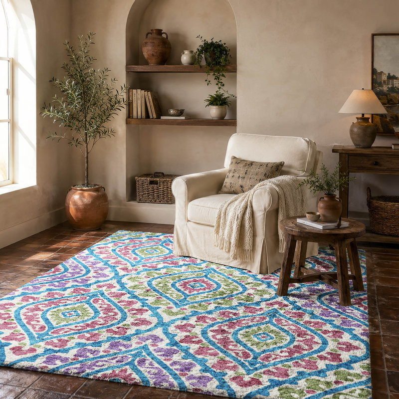 Tapis Dream Shag ADS766, lavable à la machine, de qualité supérieure, à motif losanges., White, 8' x 10'