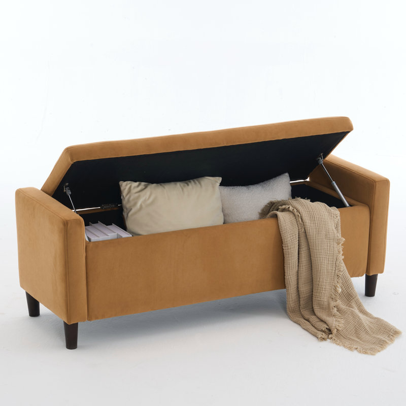 Banc de rangement rembourré en velours, Orange