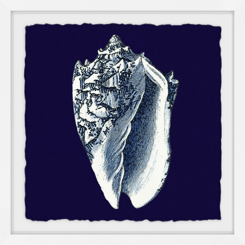 « indigo shell ii », reproduction d’art encadrée, H 12 po x l 12 po x P 1,5 po, Cadre blanc à bords frangés