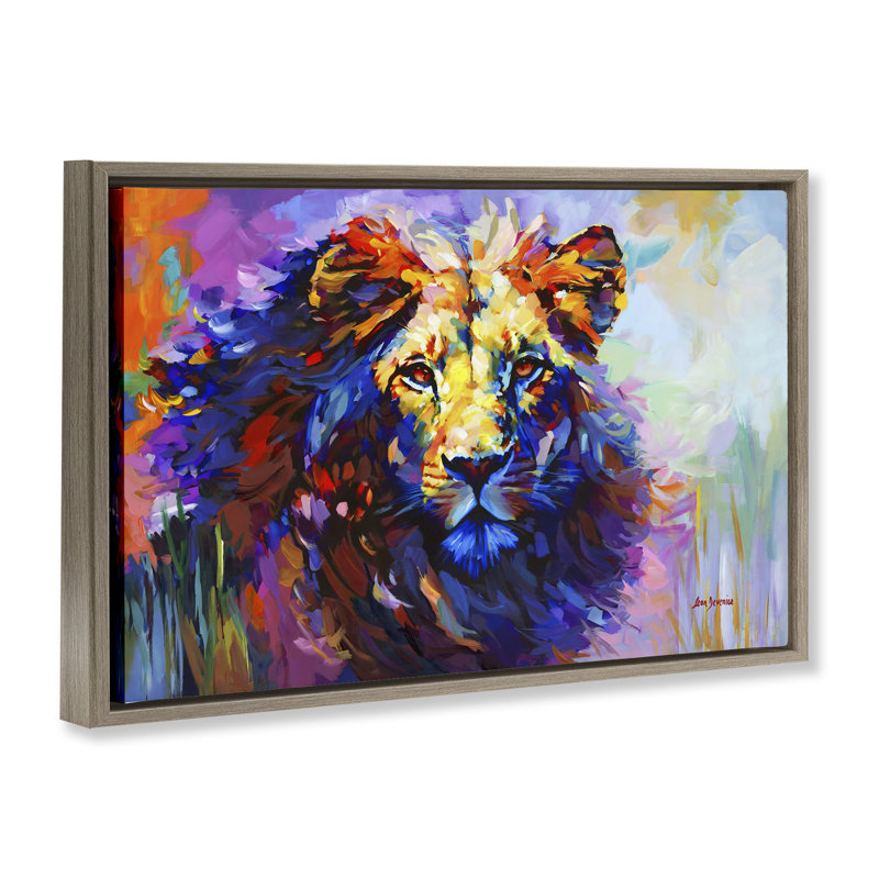 «Paint Strokes Lion Brown», toile flottante encadrée par Leon Devenice, Cadre flottant orme Montalcino, H 17 po x l 25 po