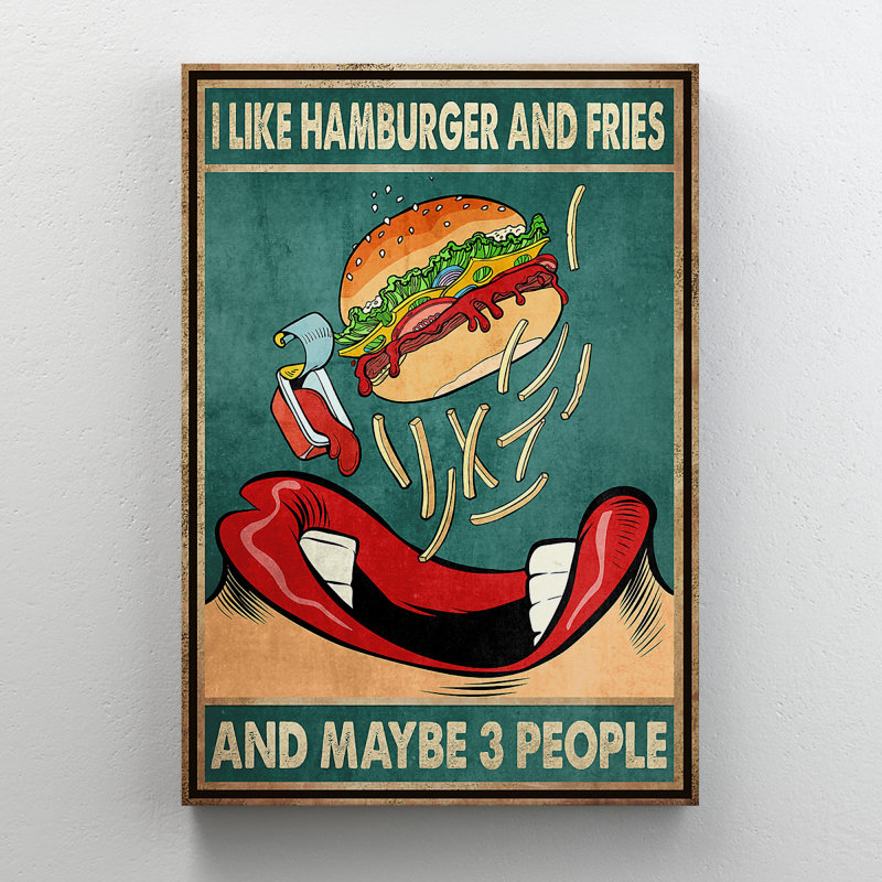 «Hamburger and Mouth - I Like Hamburger And Fries», reproduction d'art graphique sur toile tendue, H 14 po x l 11 po x P 2 po