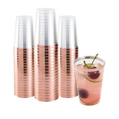 Restaurantware 12 oz Plastic Cups 500 Count Chef 101 Clear Disposable Cup with Gold Rim Drinkware Cold Beverage Tumbler Durable Design for Parties and Events