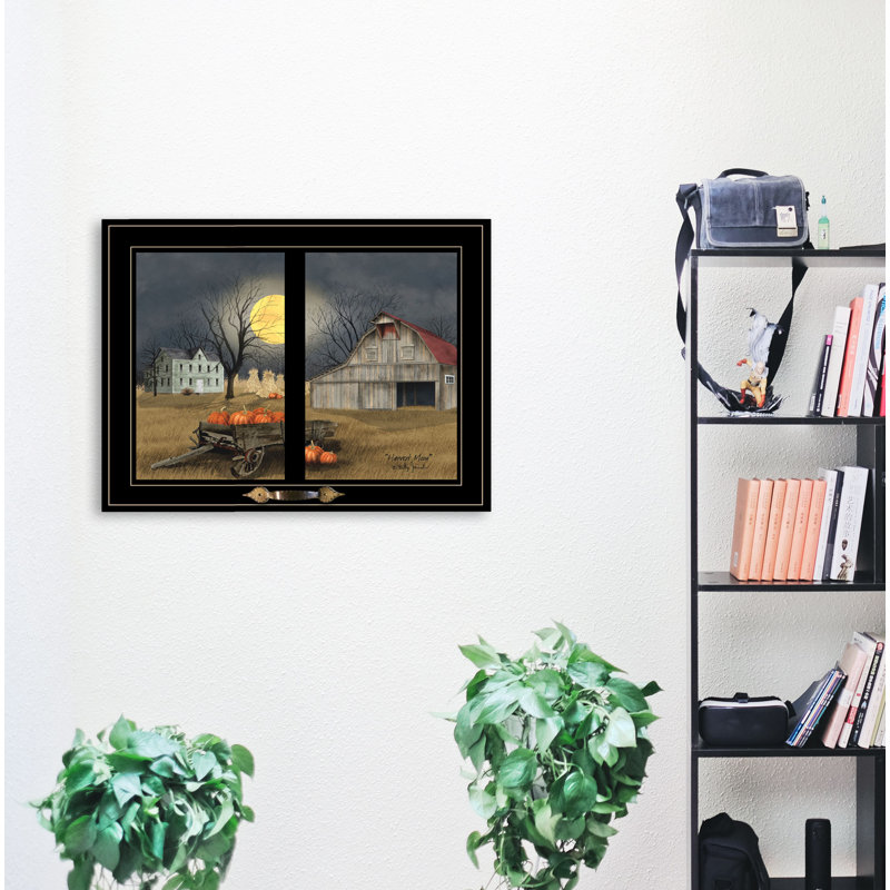 « harvest moon », reproduction de peinture à l’acrylique encadrée, Cadre noir
