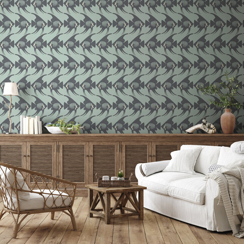 Angel Fish - Wallpaper, Self-adhesive, Turquoise
