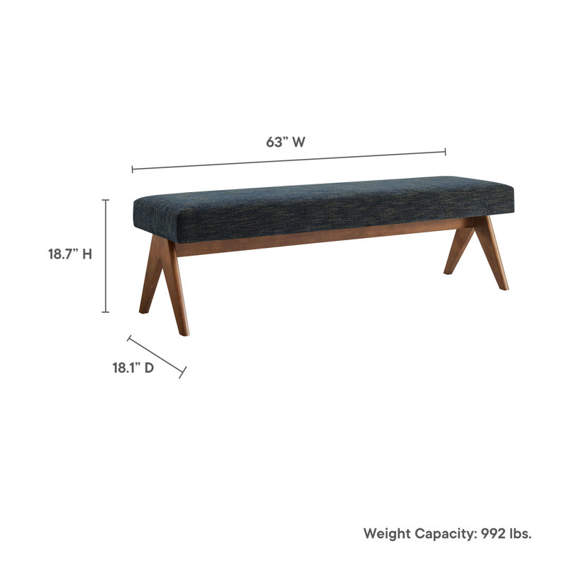 Lyra Fabric Upholstered Bench, 18.50"H x 63"W x 18"D, Azure