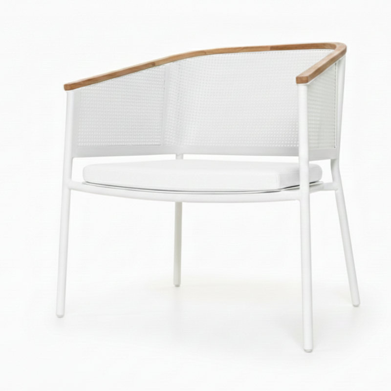 Riad Lounge Patio Teak with Cushions, Canvas Natural, White