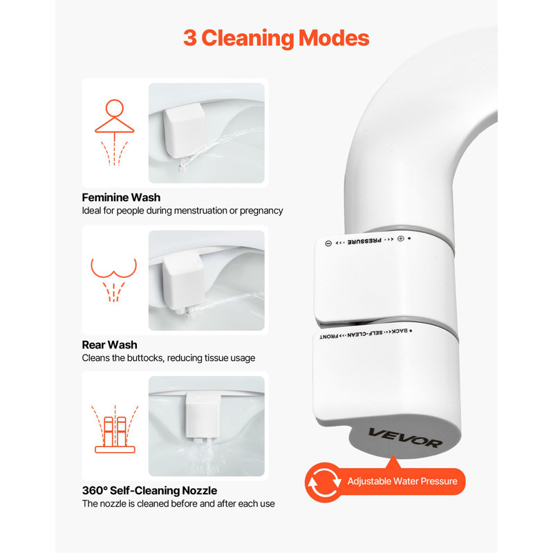 Bidet Attachment For Toilet, Self-Cleaning Bidet Toilet Seat Attachment - Dual Retractable Nozzles, Adjustable Water Pressure, Easily Installed Cold Water Sprayer For Rear Feminine Wash, White