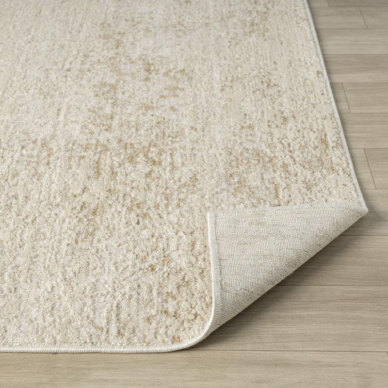 Abstract Modern High-Low/Carved Polyester Area Rug, Cream/Gold, Rectangle 10' x 14'1", Beige