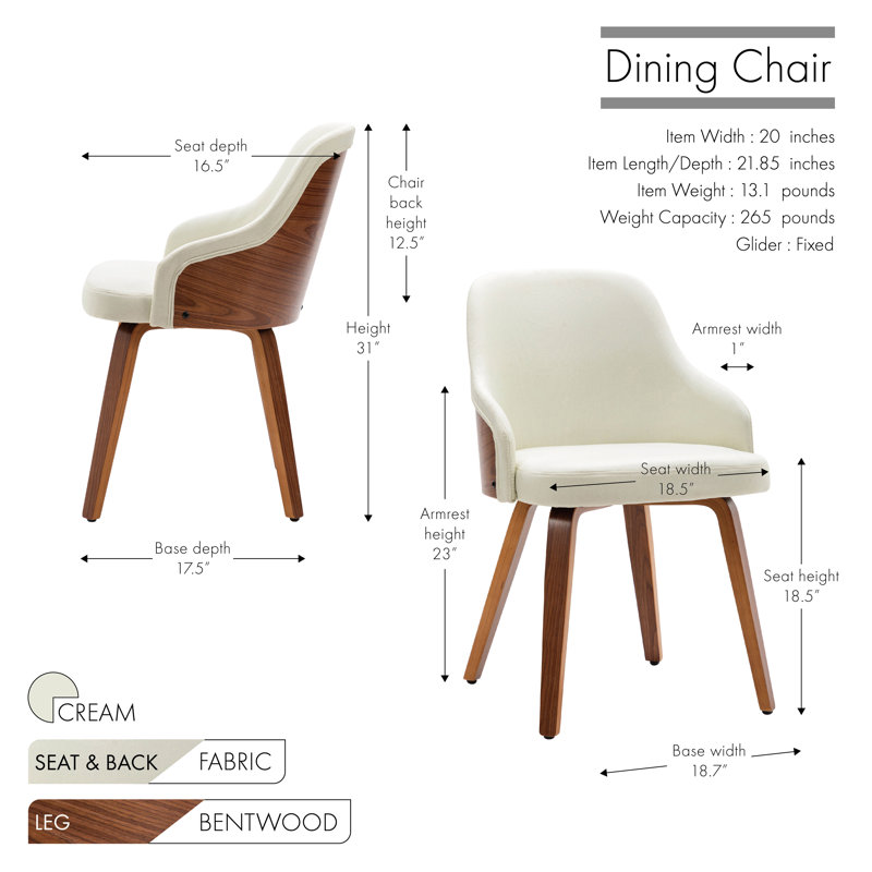 Chaise rembourrée en tissu Hye, Crème
