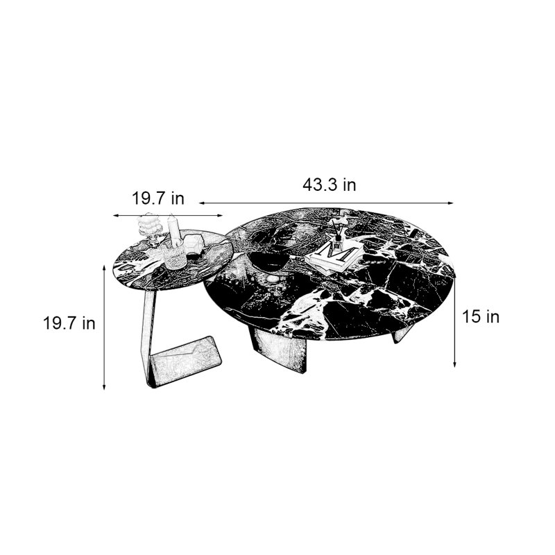 Table basse légère et luxueuse en pierre naturelle, H 19,7 po x l 43,3 po x P 43,3 po