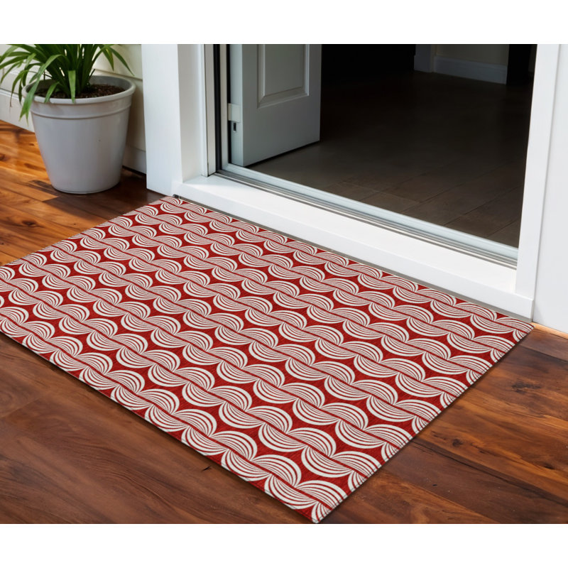 3' X 5' Red Ogee Washable Indoor Outdoor Area Rug