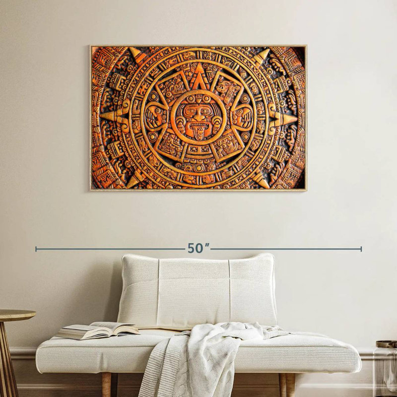 Calendrier aztèque, Cadre flottant en bois naturel, 40 po x 27 po