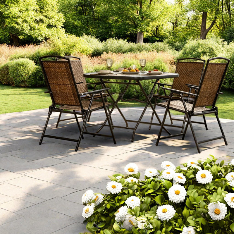Ensembles de salle à manger de patio peu encombrants, ensemble moderne en rotin d'acier pour petits patios