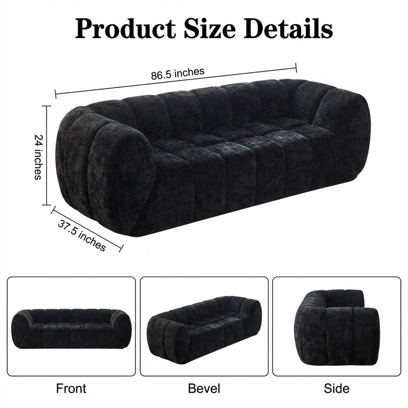 Canapé moderne à trois places Cloud avec revêtement matelassé en chenille et assise profonde