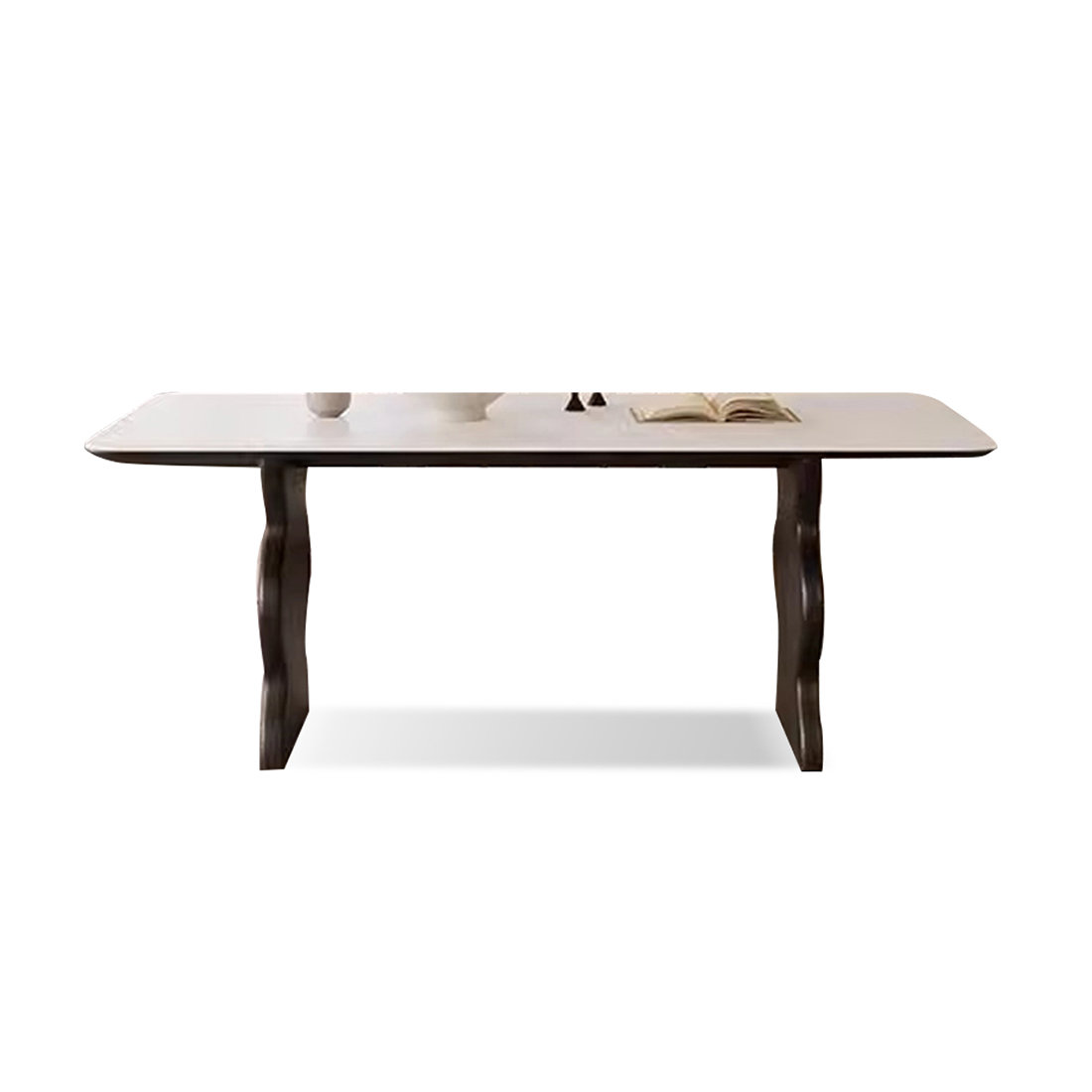 George Oliver White Rectangular Sintered Stone tabletop with Solid wood ...