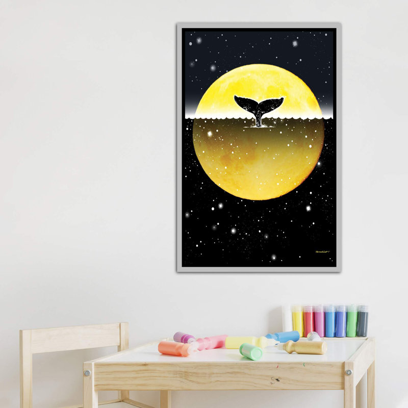 Art du corps de la baleine, H 40 po x l 26 po x P 1,5 po, Toile avec cadre argenté
