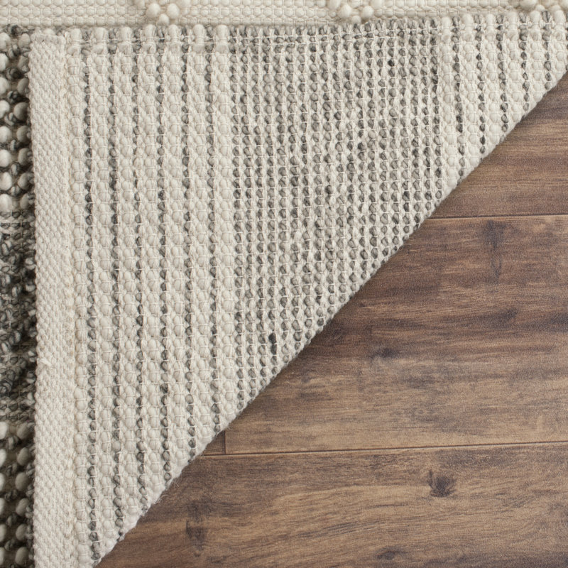 Tapis gris / ivoire en laine / coton tissé à la main à rayures Jacques, Tapis de couloir 2 pi 3 po x 10 pi