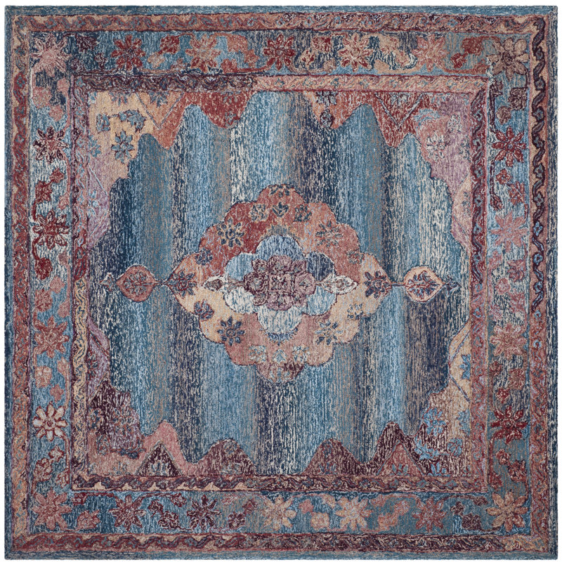 Tapis bleu touffeté à la main Evanoff, Carré 6 pi