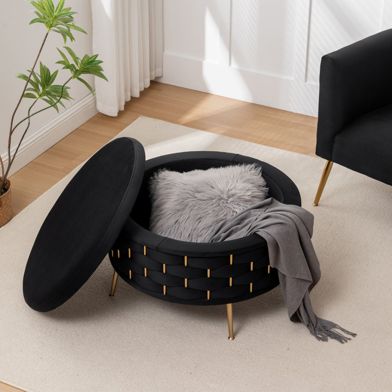 Repose-pieds rond avec rangement Cristen, Noir