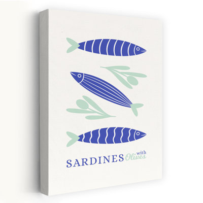 Sardines And Olives Minimalist Modern Fish Coastal Ocean Wall Art Print 1 Piece Wrapped Canvas Wall Art