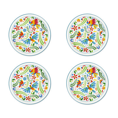 Excelsa set of 4 pizza plates Mexican Flowers porcelain multicolor